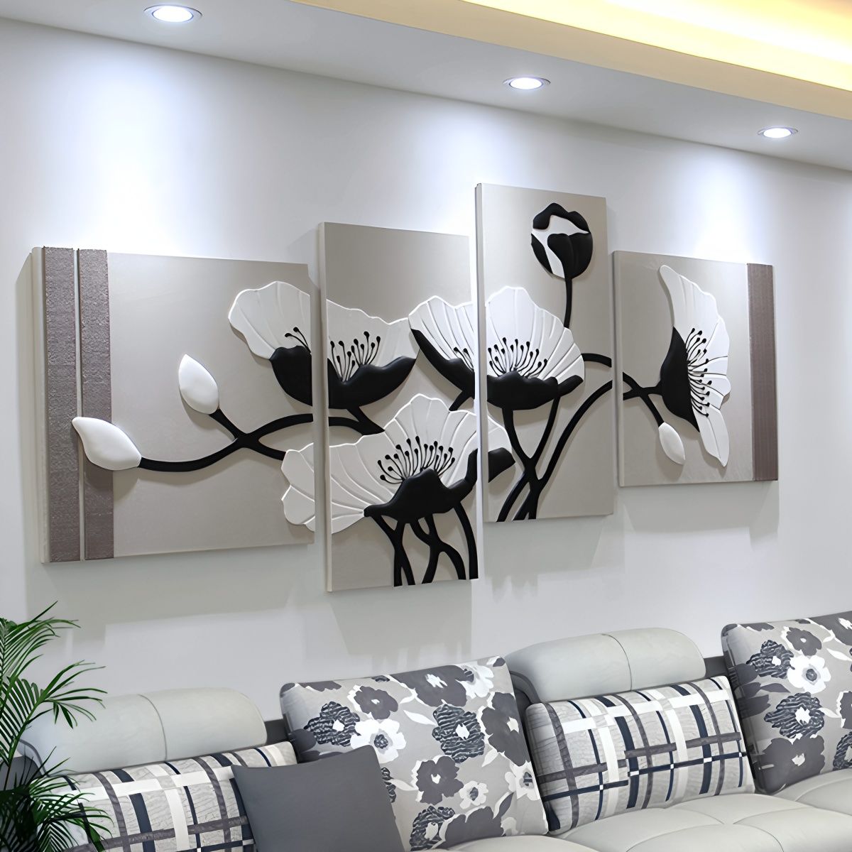 全手工制作立体装饰画客厅沙发背景墙挂画高档大气黑白灰挂画浮雕图片