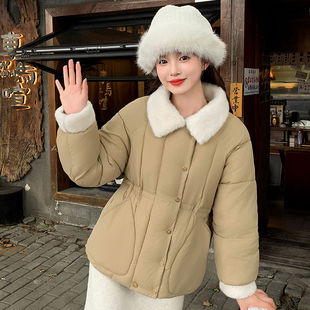 红色毛领小个子2025新款冬季羽绒棉服女短款收腰棉衣棉袄加厚外套