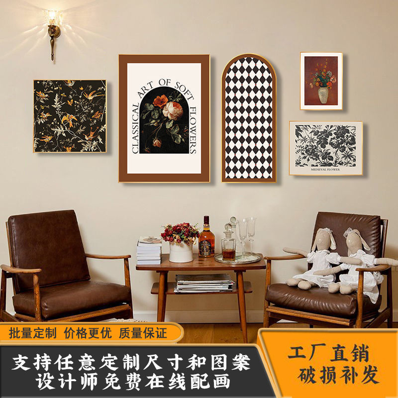 美式客厅装饰画法式软装复古沙发背景墙挂画小众艺术花卉轻奢壁画图片