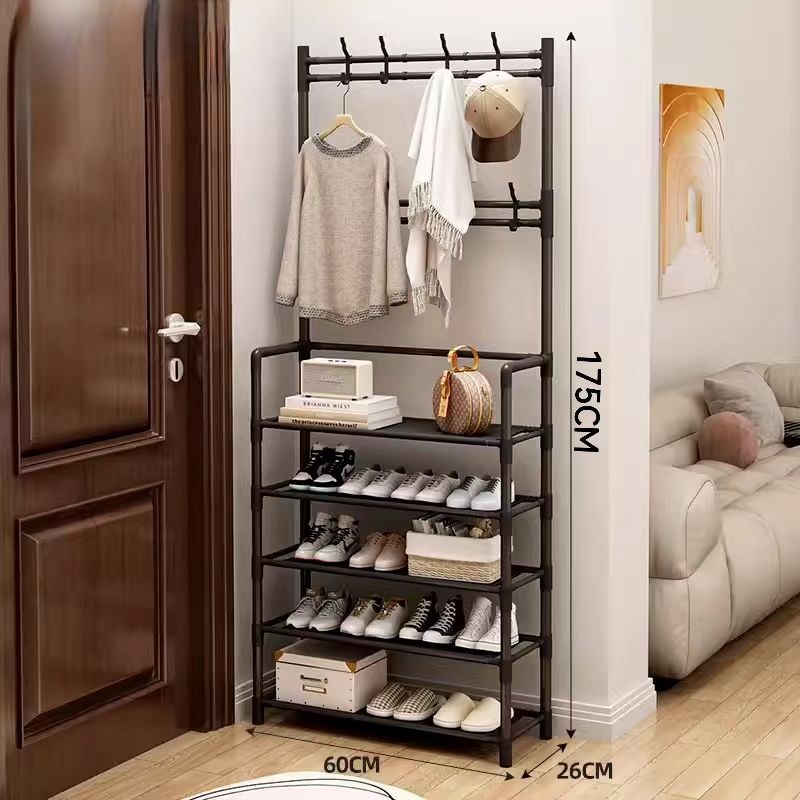 5层鞋架+2层挂衣架 落地出租房立式多层鞋架衣柜简易鞋架子