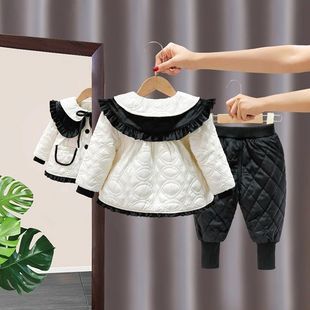 女童棉衣加绒加厚棉服套装 小童衣服小香风棉袄洋气两件套 宝宝冬季