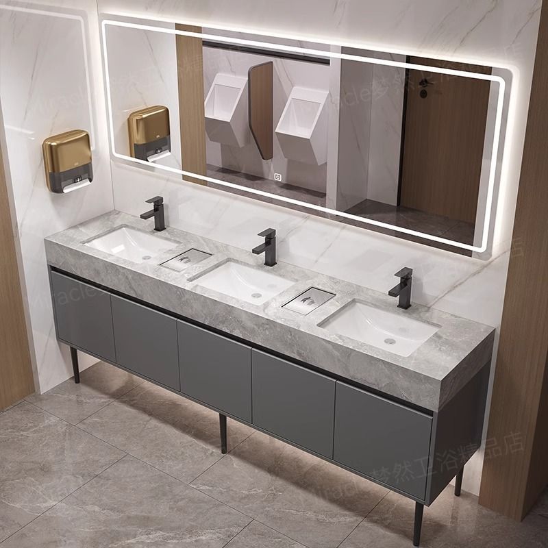 卫生间落地式洗漱大理石双盆简约浴室柜组合洗手公共洗脸盆洗手台