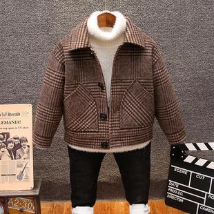 男童毛呢外套短款2024春秋加厚新款儿童呢子大衣夹克衫男宝宝上衣