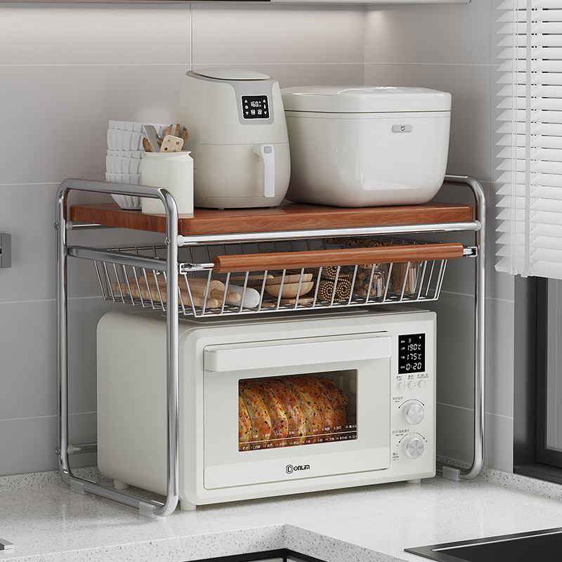 中古风微波炉置物架厨房烤箱收纳架多功能台面桌面电饭煲碗筷架子