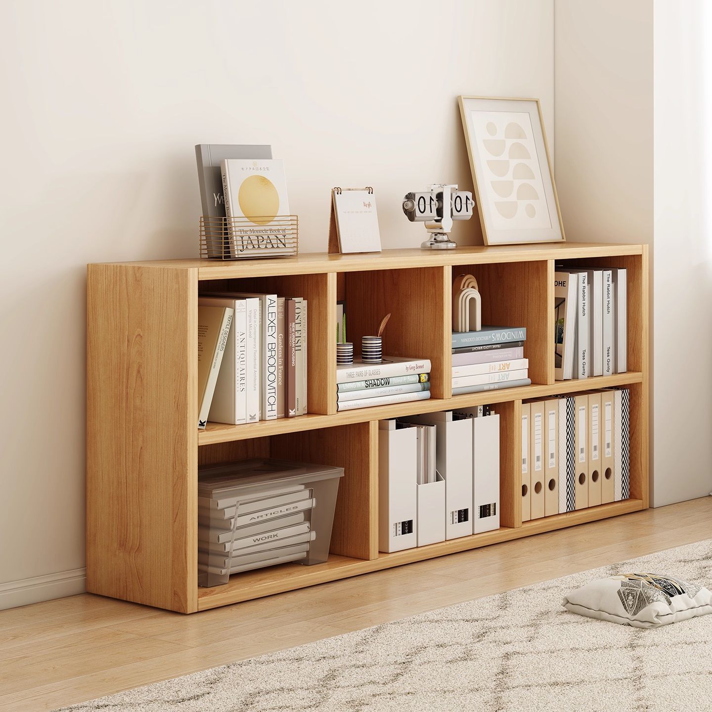 严选书架置物柜落地家用客厅组合柜卧室矮柜中古风收纳储物柜书柜