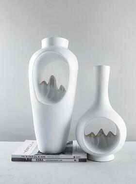 新中式客厅博古架酒柜玄关花器摆件样板房白色禅意花瓶软装饰品
