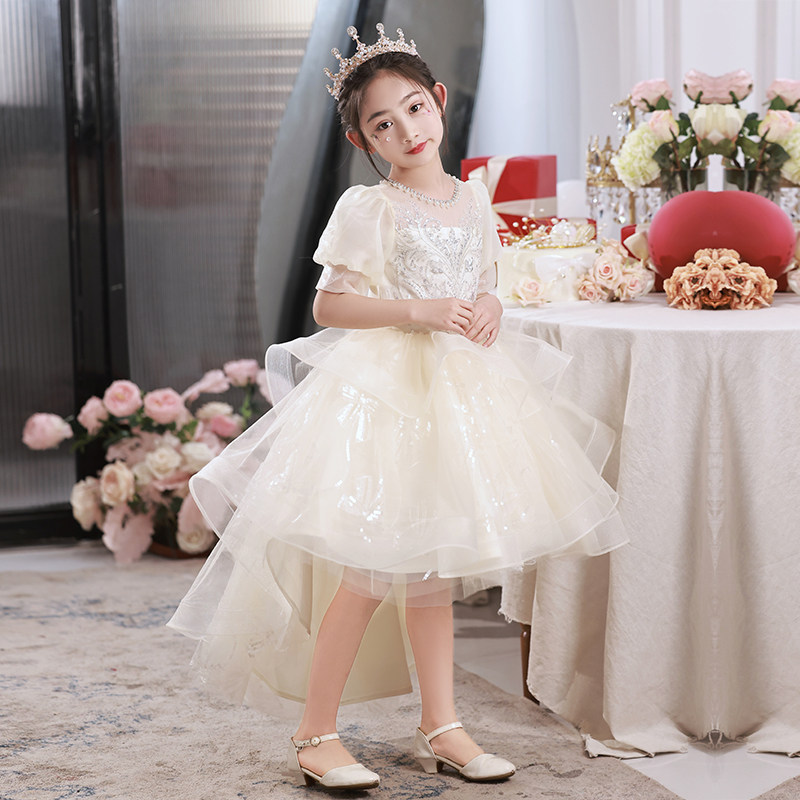 儿童前短後长礼服公主裙女童生日小女孩花童主持人钢琴演出服夏季