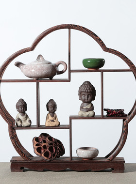 实木鸡翅木博古架中式古玩架客厅茶室书房小摆件工艺品展示装饰架