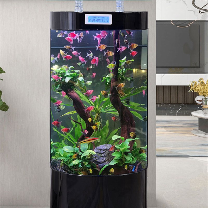 半圆形落地金鱼缸电视柜旁智能靠墙水族箱家用客厅小型懒人免换水