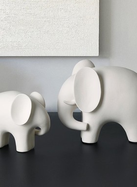 白色陶瓷大象摆件动物玄关客厅家居办公室桌面电视柜装饰乔迁软装