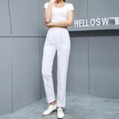 松紧腰加厚孕妇大码 蓝色护士裤 秋冬季 腰白色工作裤 粉色制服 子西裤