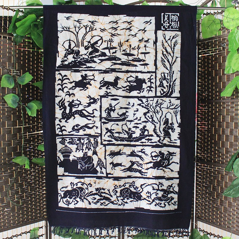 传统蜡染画民族特色工艺品餐厅酒吧装饰壁画可做门帘古典布艺壁挂图片