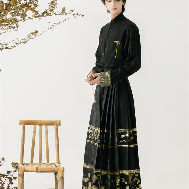 逸水兰庭汉服男装国风新中式立领盘扣外套上衣织金马面裙男女款