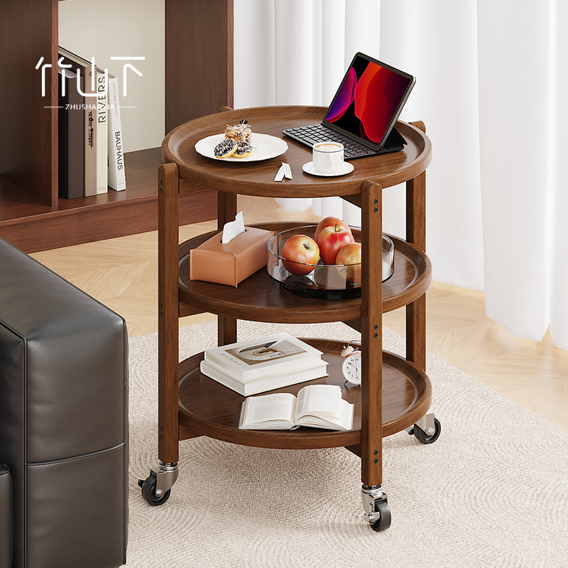 可移动边几客厅沙发边桌小茶几阳台推车小型极简圆桌子收纳置物架