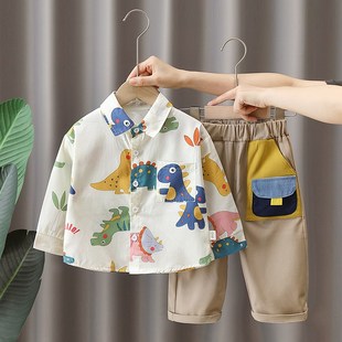 2歲男童襯衫 男寶寶秋裝 套裝 1j男孩潮童裝 春秋3小兒童嬰兒衣服韓版