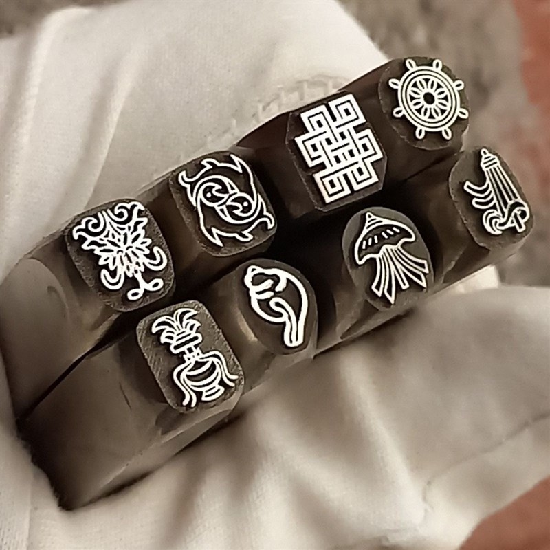 可设计定制藏式吉祥八宝s8宝錾刻钢印模具吉言手镯金银打金雕刻刀