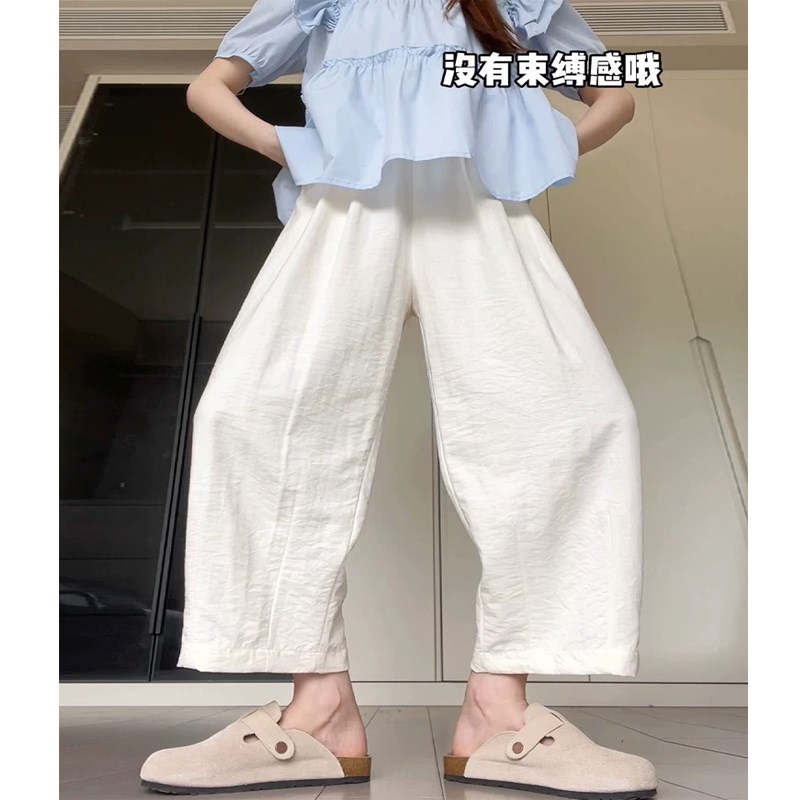 大码奶芙萝卜山本裤子女春秋夏季胖mm高级宽O松垂感九分休闲阔腿
