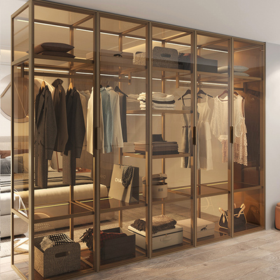 全屋定制环保玻璃门衣柜现代主卧室家用衣帽间转角铝合金属大衣橱
