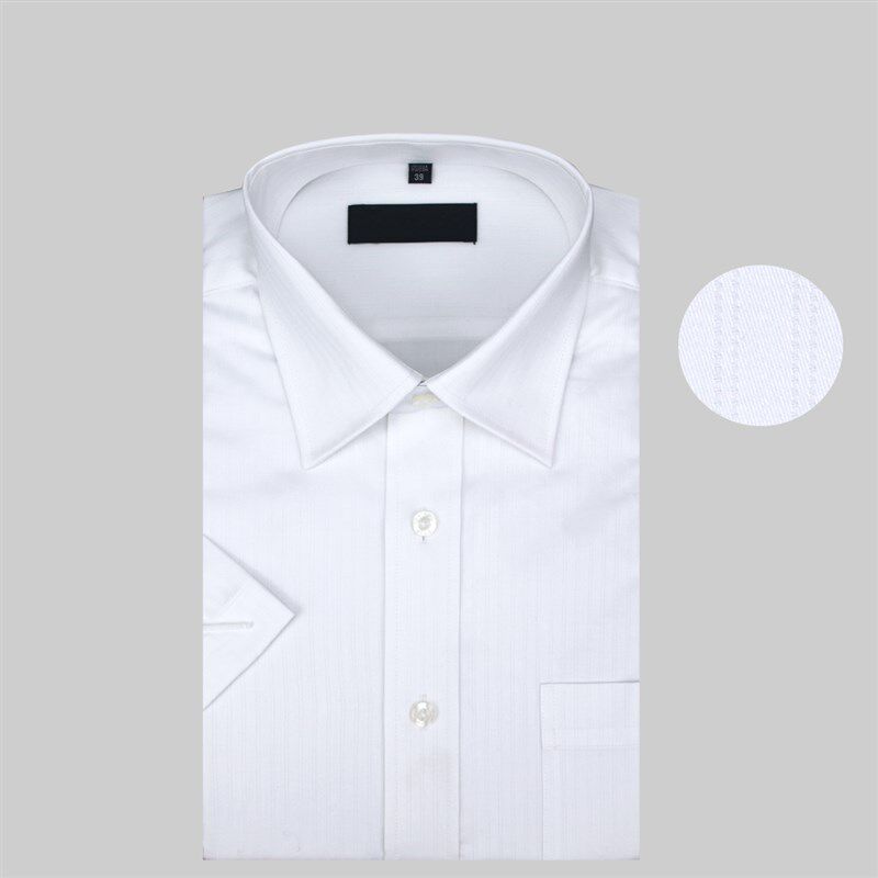 夏季高支纱全棉白色暗条短袖衬衫 F男士商务正装纯色提花半袖衬衣