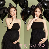 影楼新款 黑色甜美抹胸连衣I裙大肚孕妈艺术照摄影写 孕妇拍照服装