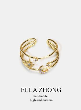 日系星空戒指~超仙简约开口可调松紧戒圈戒环R气质百搭韩国手饰品