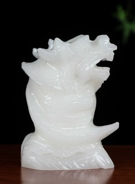 天然白玉鳌鱼摆件黄玉占鳌头鱼化龙鳌鱼龙头鱼办公室家居风水装饰