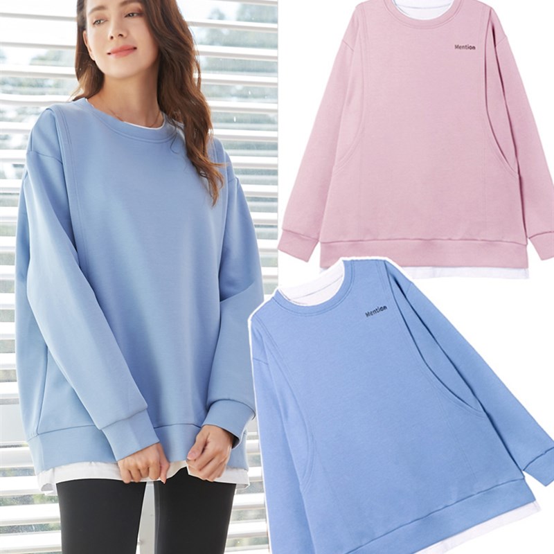 哺乳卫衣春秋外出时尚遮屁股加绒保暖衣J服秋冬女大码喂奶上衣秋
