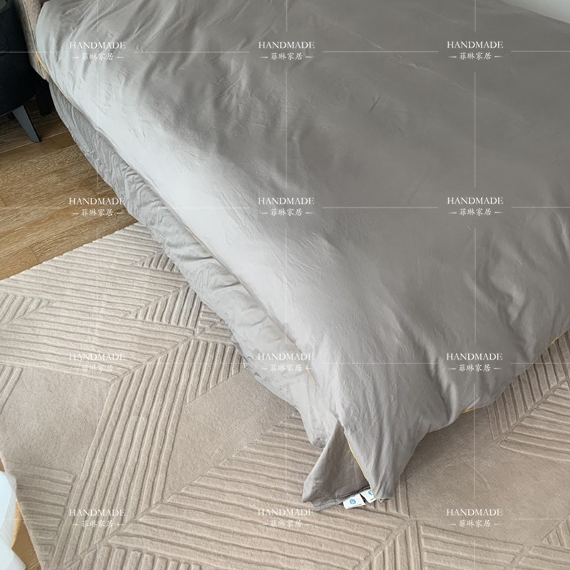 现代简约素色极简北欧风客厅茶几轻奢大面积纯色卧室床边手工地毯