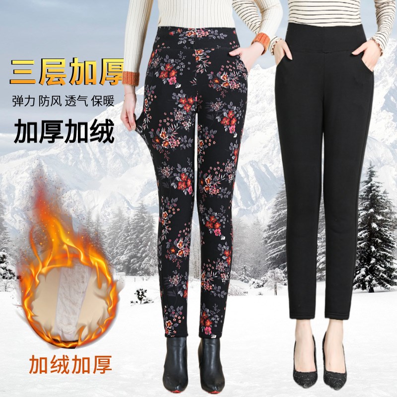 棉裤女冬季外穿加绒加厚中老年妈妈驼绒保暖裤子高腰护膝冬季新款