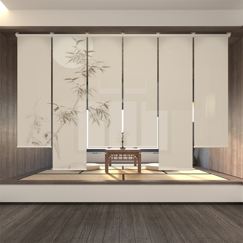 定制现代新中式屏风软隔断客厅半透明遮光玄关帘升降拉珠卷帘窗帘