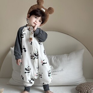 婴儿睡袋a春秋冬六层竹棉纱布宝宝分腿睡袋四季通用儿童秋冬防踢