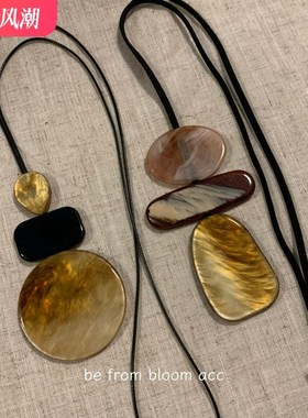 民族风几何树脂图形长款项链小众高级感森系吊坠新中式服装配饰