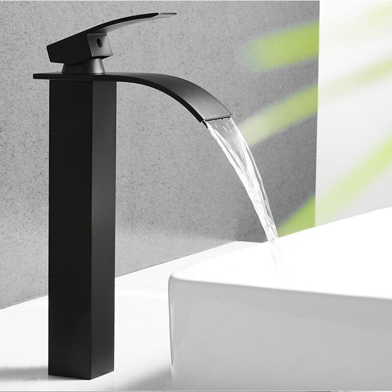 北欧黑色瀑布面盆水龙头卫生间厕所洗手洗脸盆台盆台W上盆冷热龙