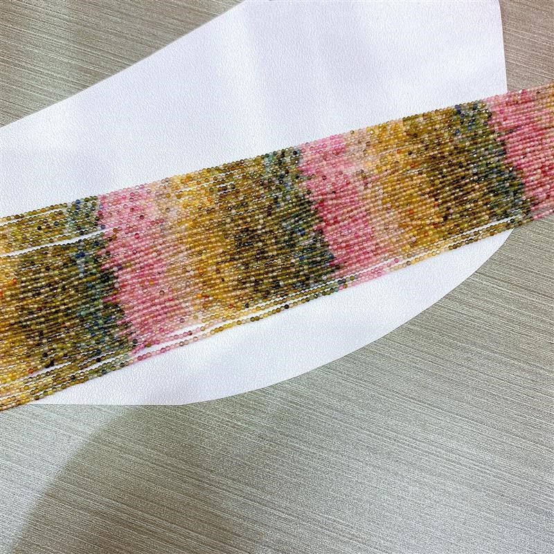 2mm天然碧玺渐变m刻面散珠长链手链项链串珠手工DIY饰品配件材料