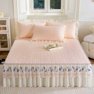 A类凉感丝卡通加厚乳胶凉席床裙 冰丝凉三件套可水洗折叠