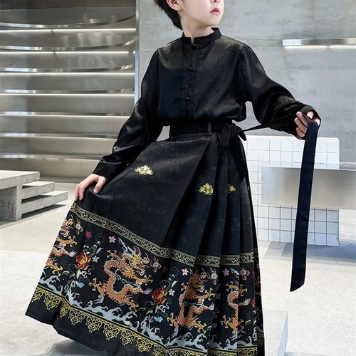 男童马面裙套装2024新款春夏季男宝宝国风汉服唐装表演服儿童套装