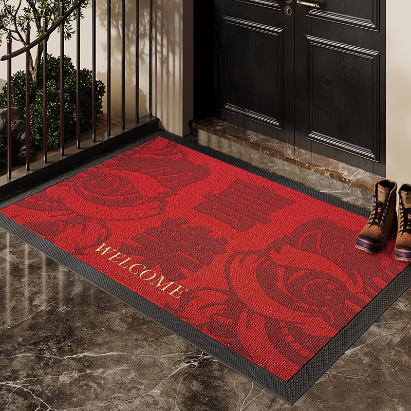 蛇年新春入户门地垫高端别墅大门口进门脚垫刺绣红色喜庆防滑地毯