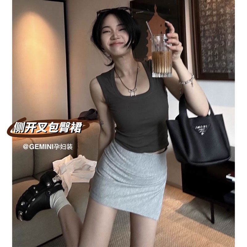 孕妇半身裙夏季外穿弹力侧开叉防走光包臀裙韩版R女团运动短裙裤