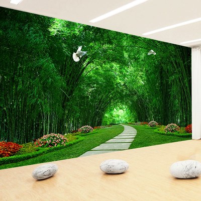 茂密竹林步道大型装饰壁画绿植公园D自然风景空间场景延伸背景墙