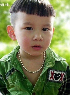 儿童纯银项链999男女宝宝圆珠项链 婴儿佛珠项链学生银饰生日礼物