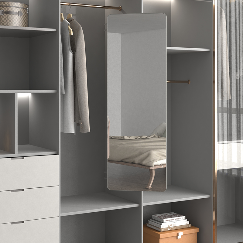 衣柜镜子隐形推拉镜内置旋转折叠内装穿衣镜折叠伸缩一体全身镜
