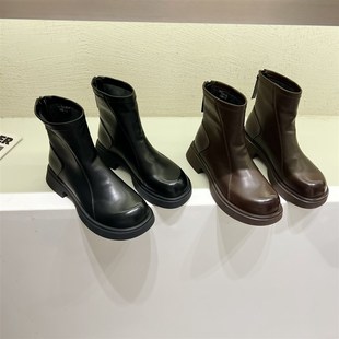 复古粗跟马丁靴女2024s秋冬高级感短靴英伦风弹力靴时尚 百搭瘦瘦