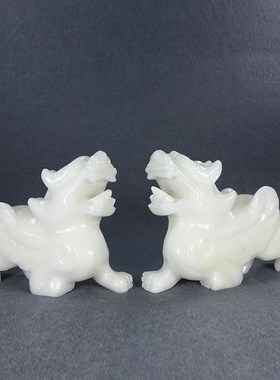 天然白玉貔貅摆件风水一对仿古皮休工艺品客厅新房酒柜装饰品摆设