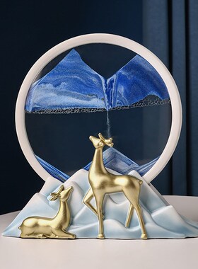 沙漏流沙画招财鹿摆件客厅家居电视柜酒柜玄关装饰品乔迁新居礼
