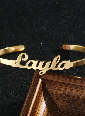 DIY定制手镯个性名字照片来图制作开口情侣配饰女生手链纪念礼物