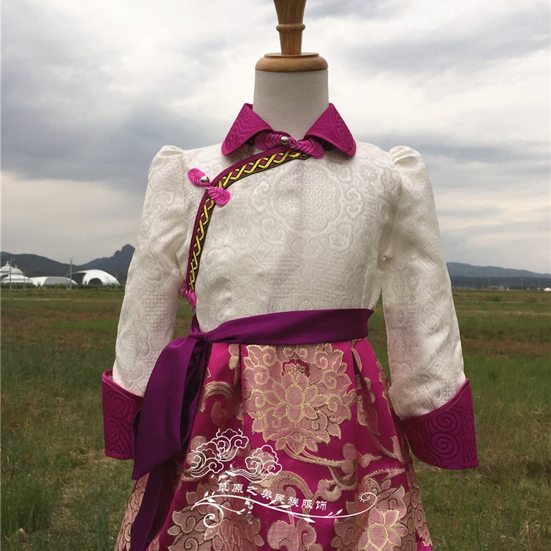 儿童蒙古族服装女孩蒙古袍舞台装女童蒙古族舞蹈演出服饰春秋新品