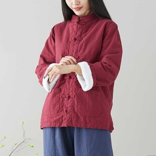 佛系衣服禅服女上衣中式棉袄加绒加厚盘扣唐装R外套男女短款棉衣