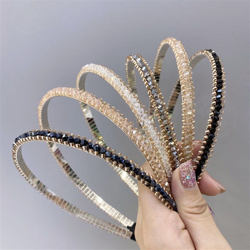 新款钢圈水钻串珠细边发箍气质简约压发发窟头箍仙女发捆仿发卡