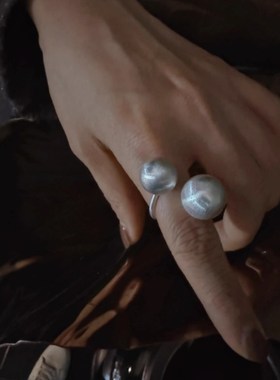 小众设计简约拉丝球戒指手工肌理磨砂圆球食指戒可调节气质轻奢