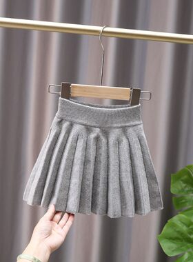 女童短裙秋冬百褶裙2021宝宝洋气毛织裙子中小童学院风半身裙冬裙